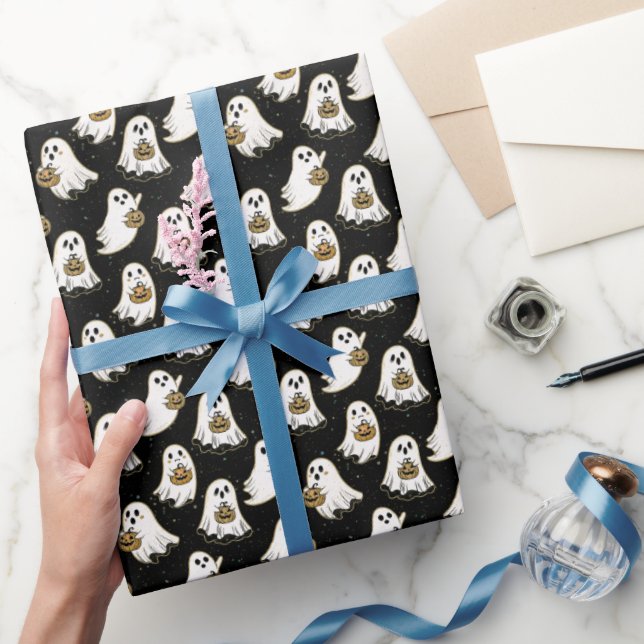 Black | Ghost & Pumpkin  Wrapping Paper (Gifting)