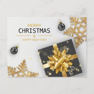 Black Gift Box Gold Snowflakes Christmas Balls Holiday Postcard