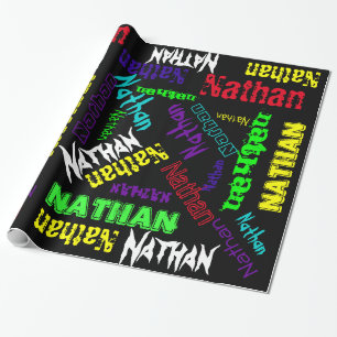 Black Gift Wrap neon colour Name Collage