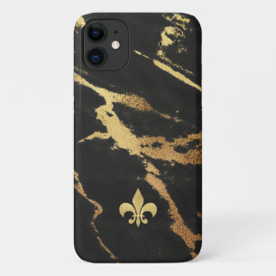 Black Gilded Marble with Fleur de lis iPhone 11 Case