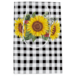 Black Gingham and Sunflowers Floral Gift Bag