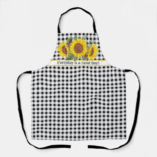 Black Gingham Apron with Sunflowers Customisable