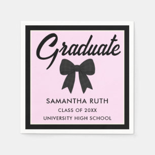 Black Gingham Bow Graduation Party Napkin