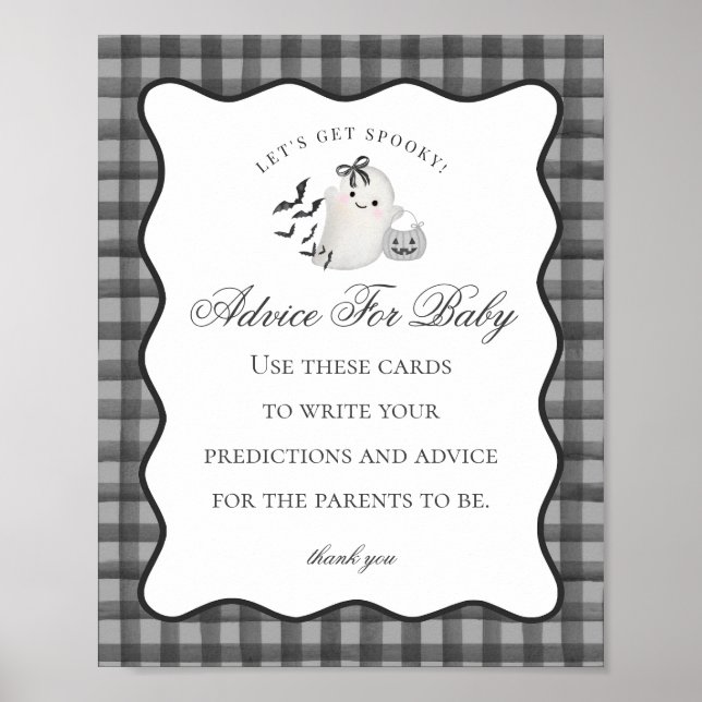 Black Gingham Cute Ghost Advice for Baby Sign (Front)