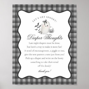 Black Gingham Cute Ghost Diaper Thoughts Sign