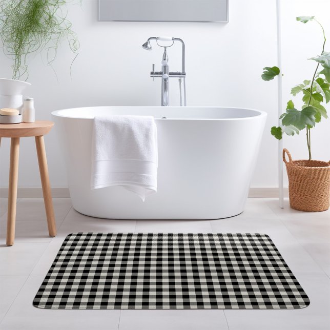 Black Gingham | Farmhouse Bathroom Decor Bath Mat (Creator Uploaded)