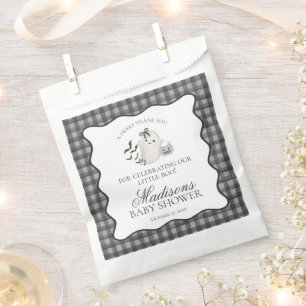 Black Gingham Little Boo Ghost Baby Shower Dessert Favour Bag