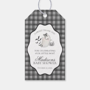 Black Gingham Little Boo Ghost Baby Shower Favors Gift Tags