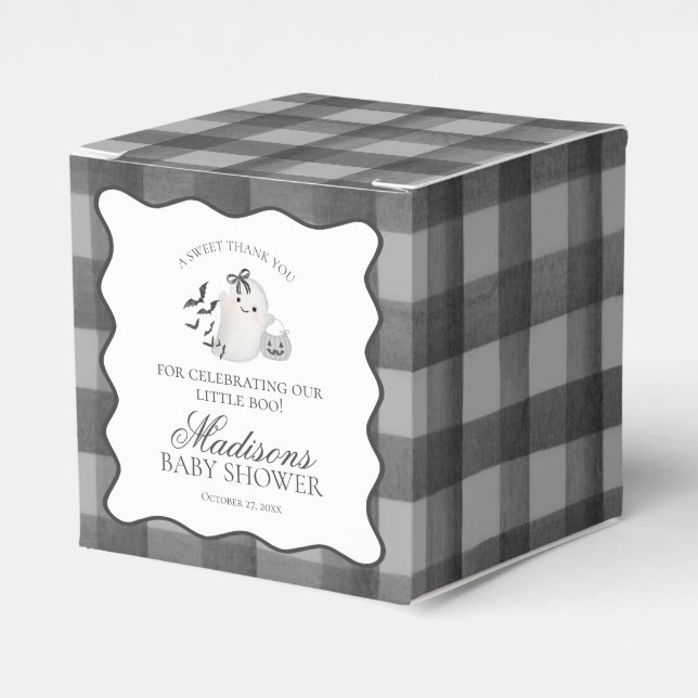 Black Gingham Little Boo Ghost Baby Shower Gable Favour Box (Front Side)