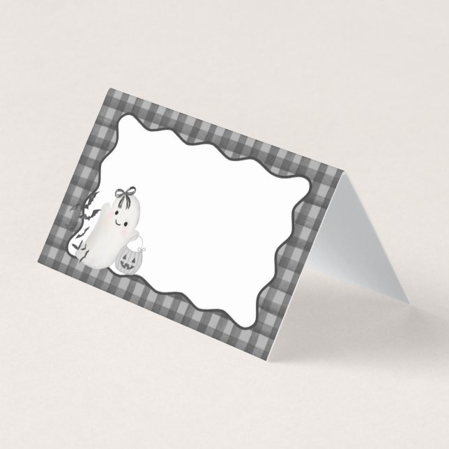 Black Gingham Little Boo Ghost Party Folded Card (Front)