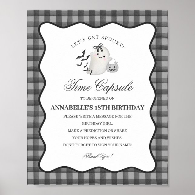 Black Gingham Little Boo Ghost Time Capsule Game Poster (Front)