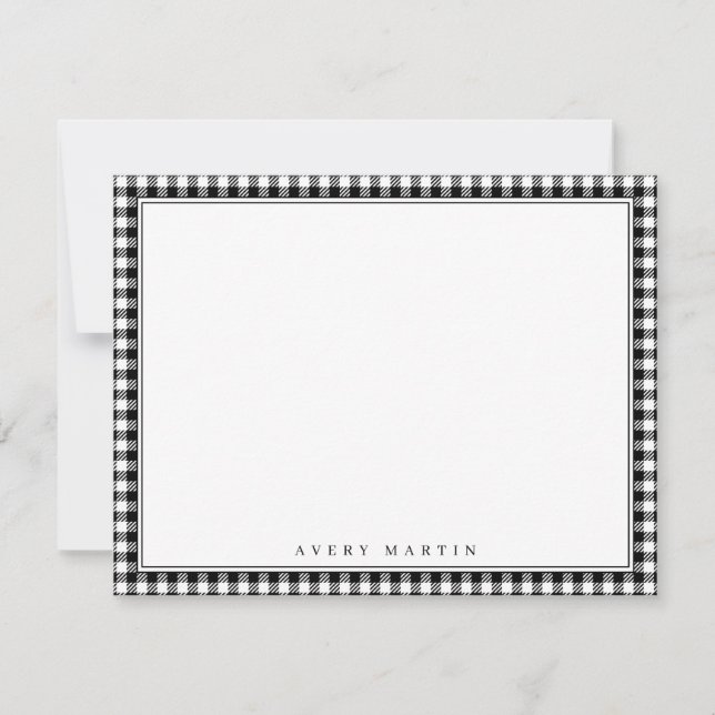 Black gingham pattern personalised Stationery Card (Front)