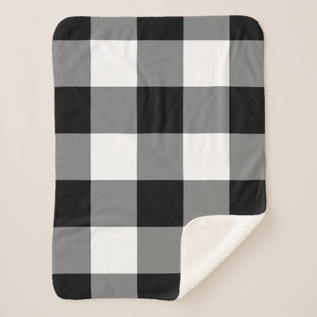 Black Gingham Pattern Sherpa Blanket (Front)