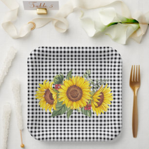 Black Gingham Sunflower Party Favour  Classic Paper Plate