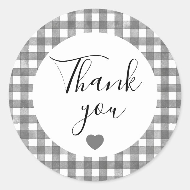 Black Gingham Thank You Favour Sticker (Front)