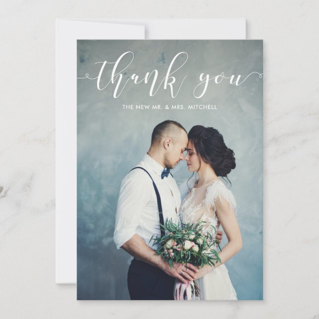 Black Gingham | Wedding Thank You with Photo (Front)