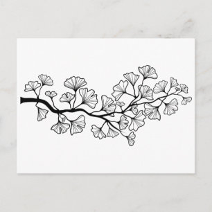 black ginkgo tree with leaves postcard