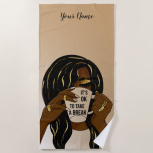 Black Girl Afro American Woman InspirationalQuote  Beach Towel