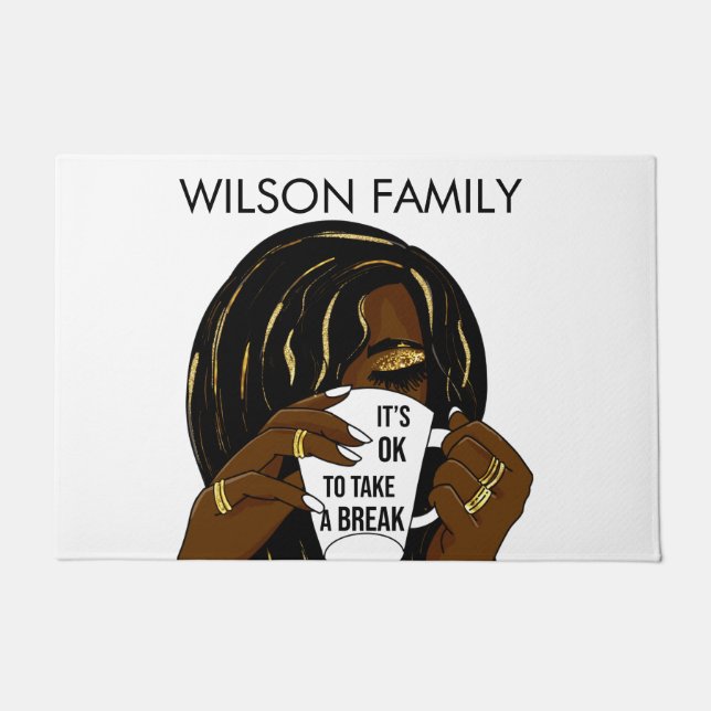 Black Girl Afro American Woman InspirationalQuote  Doormat (Front)