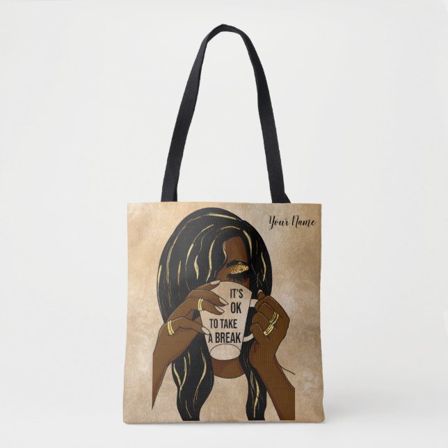 Black Girl Afro American Woman InspirationalQuote  Tote Bag (Front)