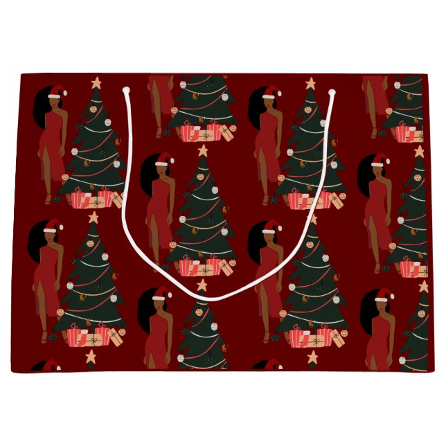Black Girl Afro Christmas Gift Bag (Front)