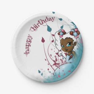 Black Girl and Ice Cream Birthday Paper Plate