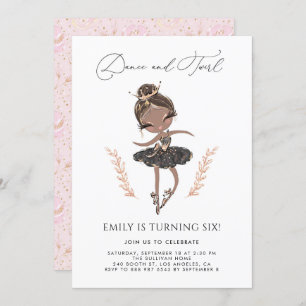 Black Girl Ballerina in Black Dress Birthday Invitation
