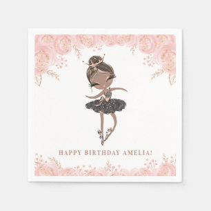 Black Girl Ballerina in BlackDress Floral Birthday Napkin