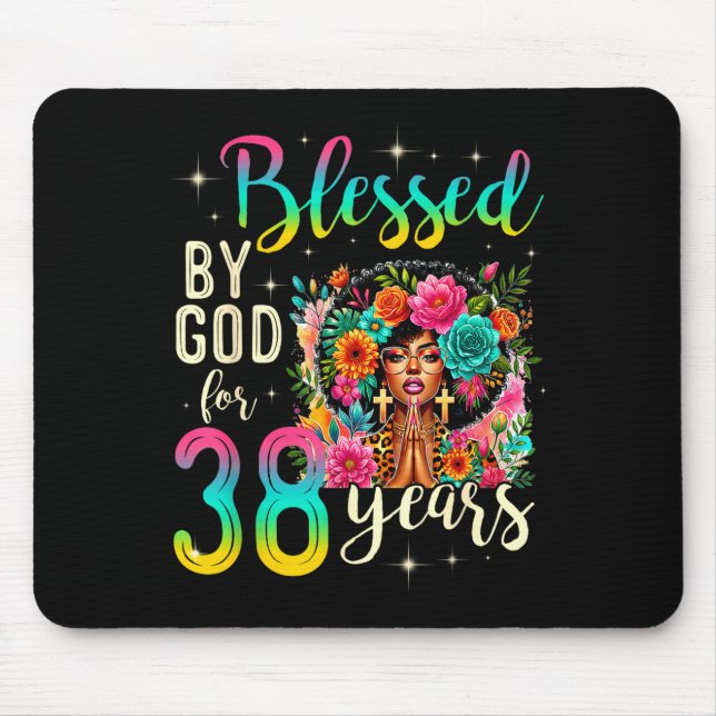 Black Girl Blessed By God For 38 Years Christian B Mouse Pad (Front)
