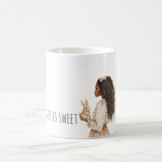 Black Girl Bunny Rabbit Life is sweet Coffee Mug (Center)