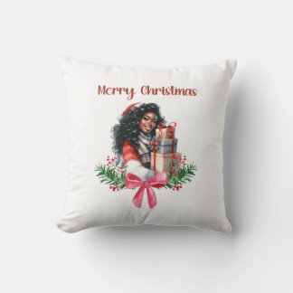Black Girl Christmas Cushion