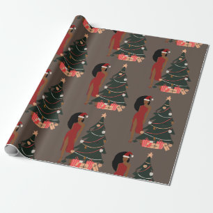 Black Girl Christmas Leo Zodiac Astrology Wrapping Paper