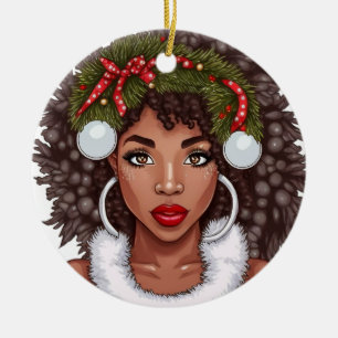 Black Girl Christmas Magic Melanin Ugly Xmas Sweat Ceramic Ornament