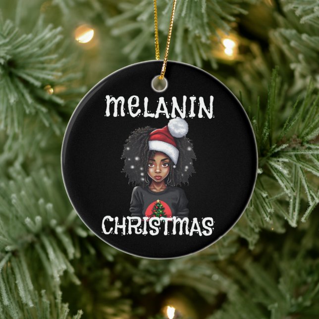 Black Girl Christmas Magic Melanin Ugly Xmas Sweat Ceramic Ornament (Tree)