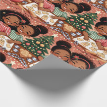 Black Girl Christmas Wrapping Paper - Sisters