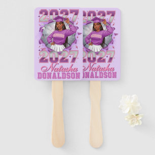 Black Girl Class of 2027 Pink Purple Graduation Hand Fan