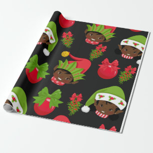 Black Girl Elf Christmas Wrapping Paper, Paper