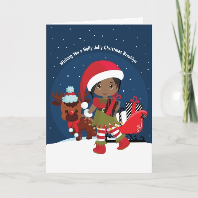Black Girl Elf Holiday Card (Front)