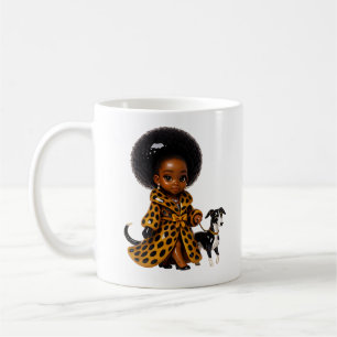 Black Girl Fashion Dog Cartoon Coffee Mug