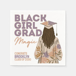 Black Girl Grad Magic Floral Boho Graduation Party Napkin