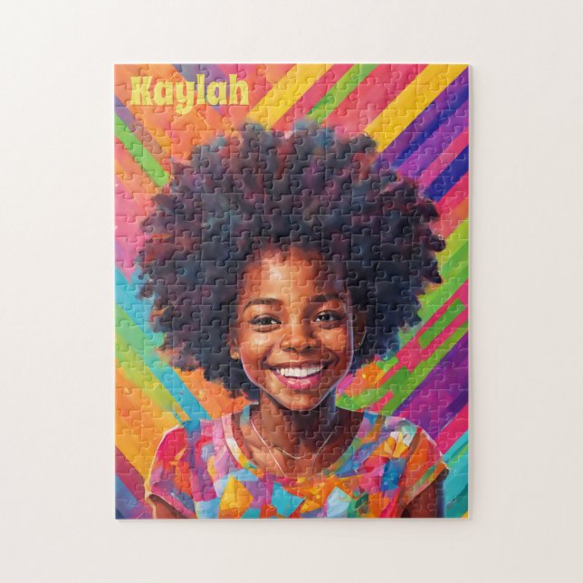 Black Girl In Fun Rainbow Colours Personalised  Jigsaw Puzzle (Vertical)