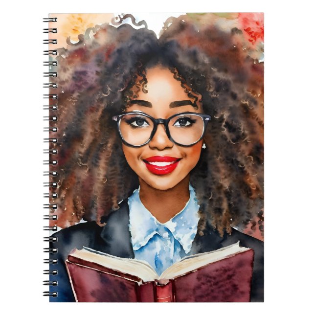 Black Girl in Glasses With Book Art Notebook (Front)