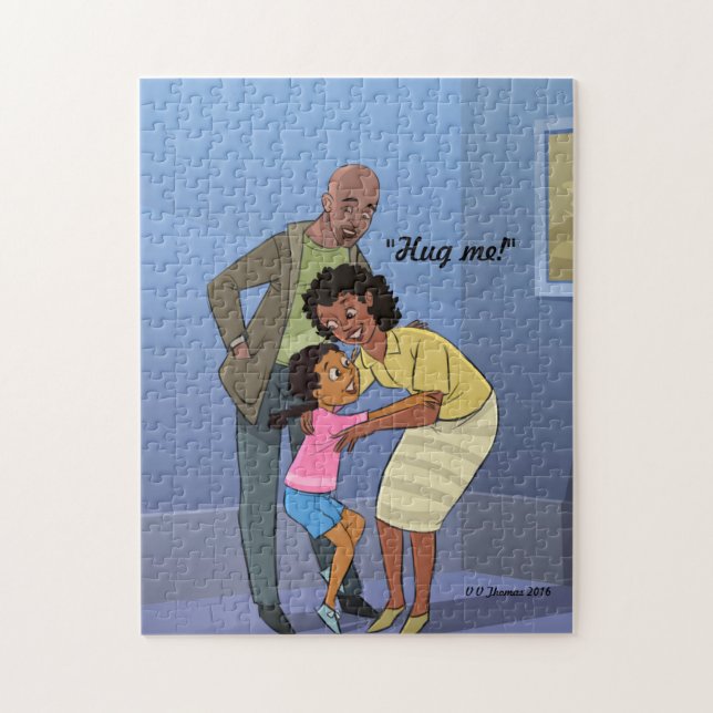 Black girl Jigsaw Puzzle with Mum and Dad Hug Me (Vertical)