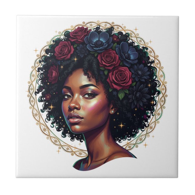 Black Girl Magic Afro Diva Partyware Ceramic Tile (Front)