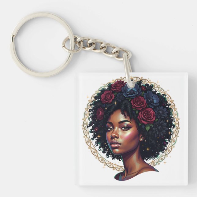 Black Girl Magic Afro Diva Partyware Key Ring (Front)