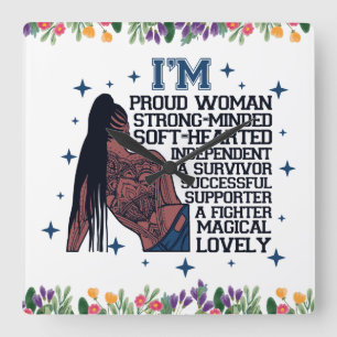 Black girl magic, melanin poppin, sista, brown ski square wall clock
