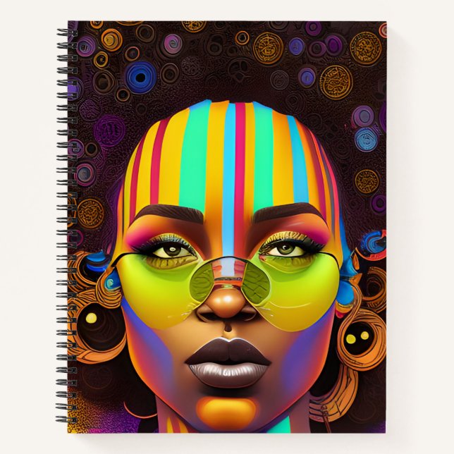 Black girl magic, melanin woman, pastel rainbow qu notebook (Front)