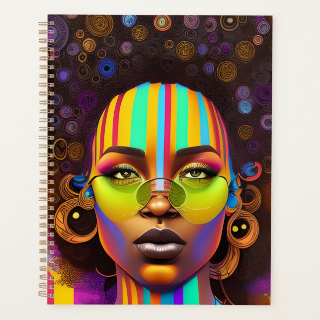 Black girl magic, melanin woman, pastel rainbow qu planner (Front)