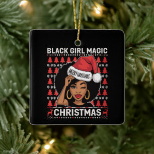 Black Girl Magic Merry Christmas African American  Ceramic Ornament