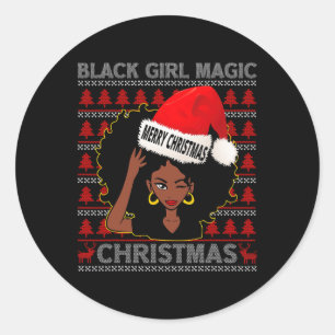 Black Girl Magic Merry Christmas African American Classic Round Sticker
